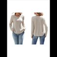 thumbnail image 3 of Camisa Informal de Cuello Redondo para Mujer, Blusa de Encaje con Retazos, Suéteres Tipo Jersey, Túnica de Larga de Color Liso. Albaricoque S, 3 of 7