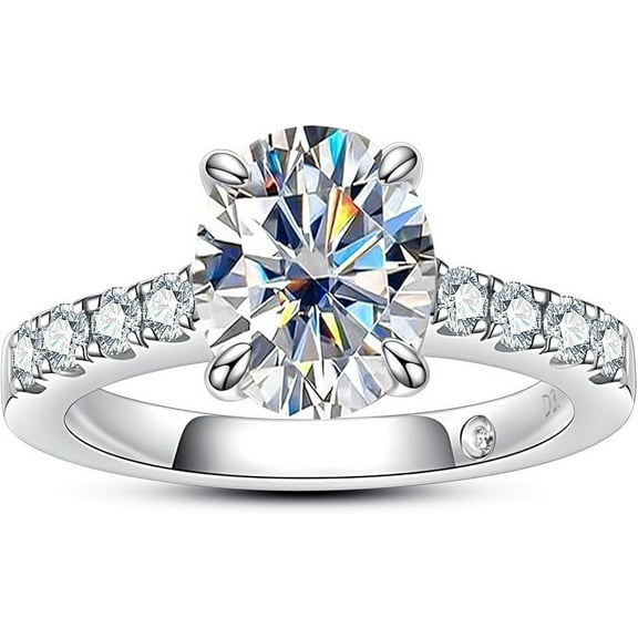 Moissanite Engagement Ring, Total 4.3cttw D Color Oval Cut, 925 Sterling Silver Promise Anniversary Rings for Women, Elegant Gift Packed
