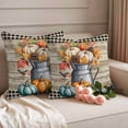 thumbnail image 2 of Fall Outdoor Waterproof Pillow Covers, Orange Green Blue White Pumpkin Plaid Wood Grain Decorative Square Throw Pillowcase Sofa Cushion Sham for Patio/Couch/Chair, 24"x24" 2 Pack, 2 of 8