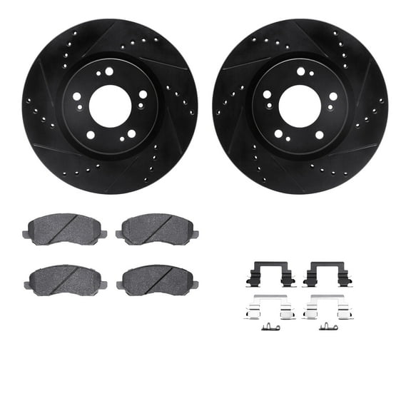 Dynamic Friction Company Front Brake Rotors-Drilled and Slotted-Black with 5000 Advanced Brake Pads includes Hardware 8512-72063