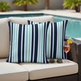 thumbnail image 4 of Turquoise Navy Blue Striped Outdoor Waterproof Pillow Covers, Modern Minimalist Ombre Lines Decorative Square Throw Pillowcase Sofa Cushion Sham for Patio/Couch/Chair, 16"x16" 2 Pack, 4 of 8