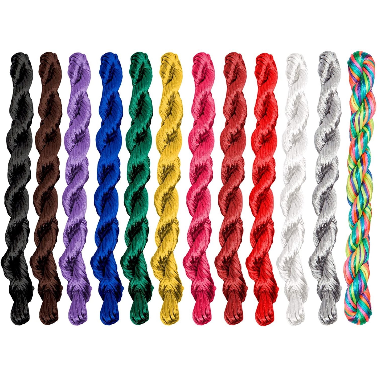 12Pack 2mm Satin Rattail Trim Cord String Nylon Rope for DIY Jewelry Making, 180 yards, 12
