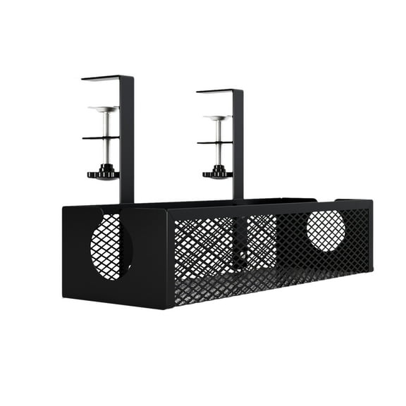 Yonrjhukm No Hole Office Under Desk Storage Basket, Adjustable Cable Manager, Carbon Steel Hanging Organizer for Classroom, Office Supplies, and Stationery Storage