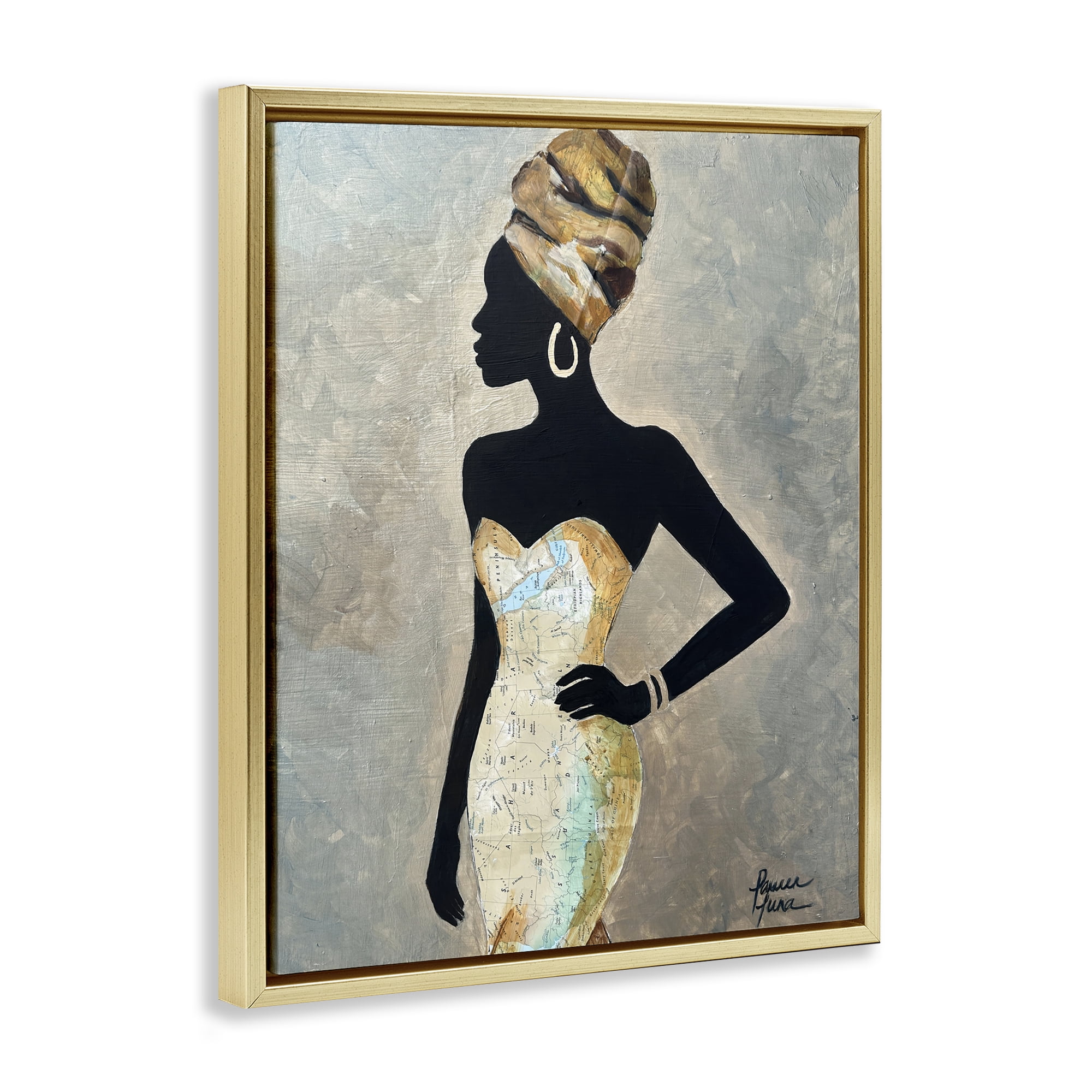 Stupell Industries Motherland Muse Fashion Portrait Gold Framed Floater Canvas Wall Art, design by Lauren Luna