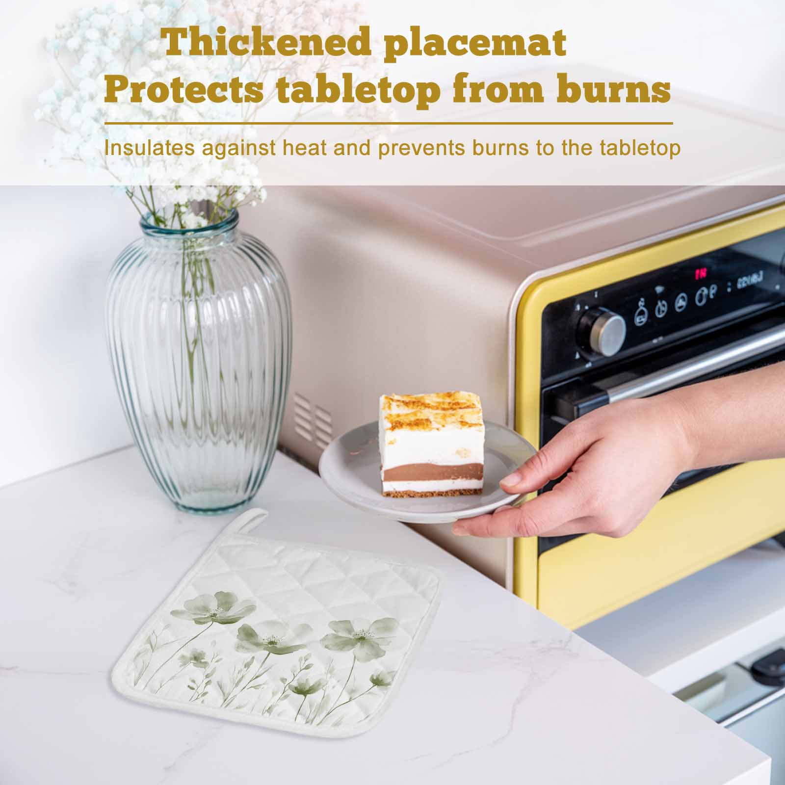 Sage Green Flowers Pot Holders for Kitchen Heatproof Potholder, 5 Pack Watercolor Retro White Floral Leaves Hot Pads Multipurpose Oven Pads Cloth Potholders Trivet for Cooking Baking