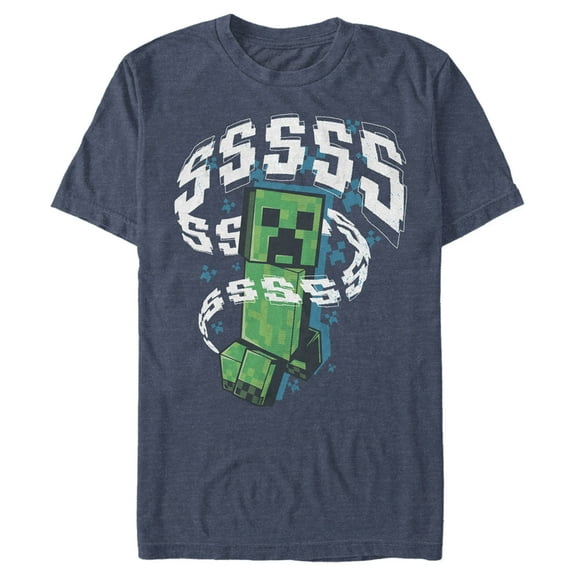 Men's Minecraft SSSS Creeper  Graphic Tee Navy Blue Heather 2X Large
