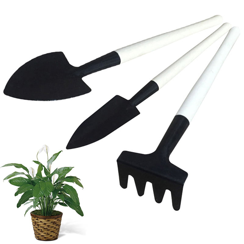 3PC Mini Plant Garden Micro View Steel Tools Set W/ Wooden Handle Rake Shovel Z 