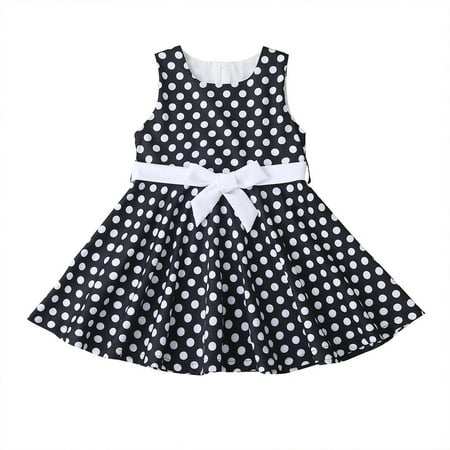 

Easter Dresses for Girls Sleeveless Casual Dress Dot Black S