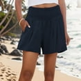 thumbnail image 3 of Women's High Waisted Stretchy Summer Shorts Smocked Elastic Waist Comfy Detail Beach Casual Beach Shorts M-3XL, 3 of 6