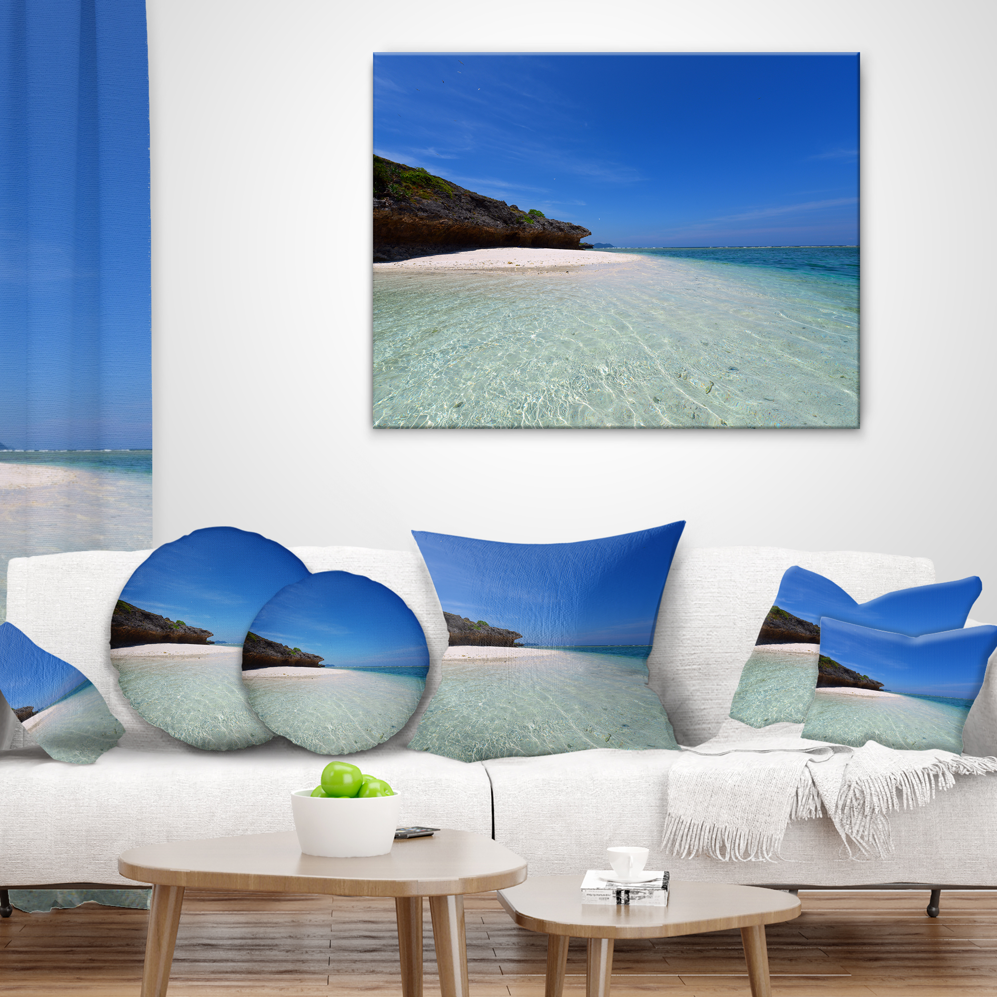 Designart 12" x 20" Blue Polyester Throw Pillow