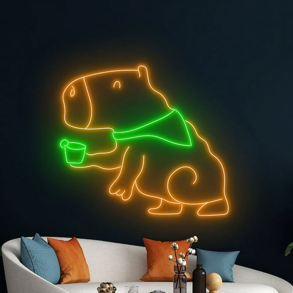 Handmadetneonsign Capybara Caipirinha Neon Sign, Capybara Wall Art Decor, Caipirinha Neon Wall Decor
