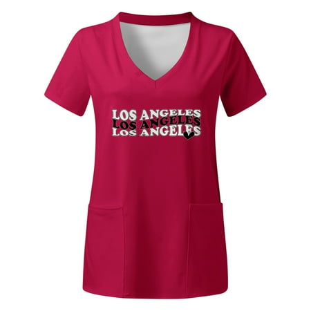 

TAIAOJING Scrubs for Women Workwear Plus Size Top V Neck Short Sleeved Pockets Prints T Shirt