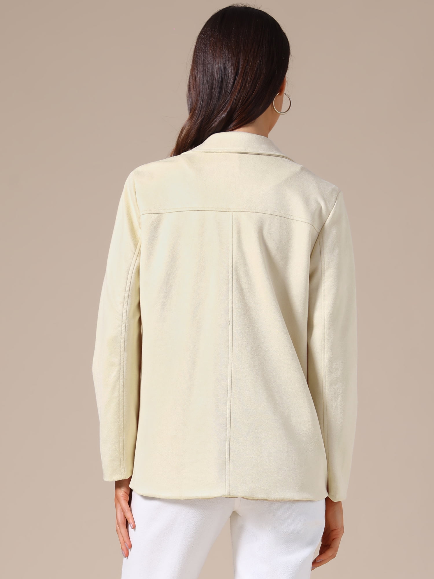 DARING DIVA Women's Faux Suede Lapel Open Front Long Sleeve Blazer Jacket M Khaki
