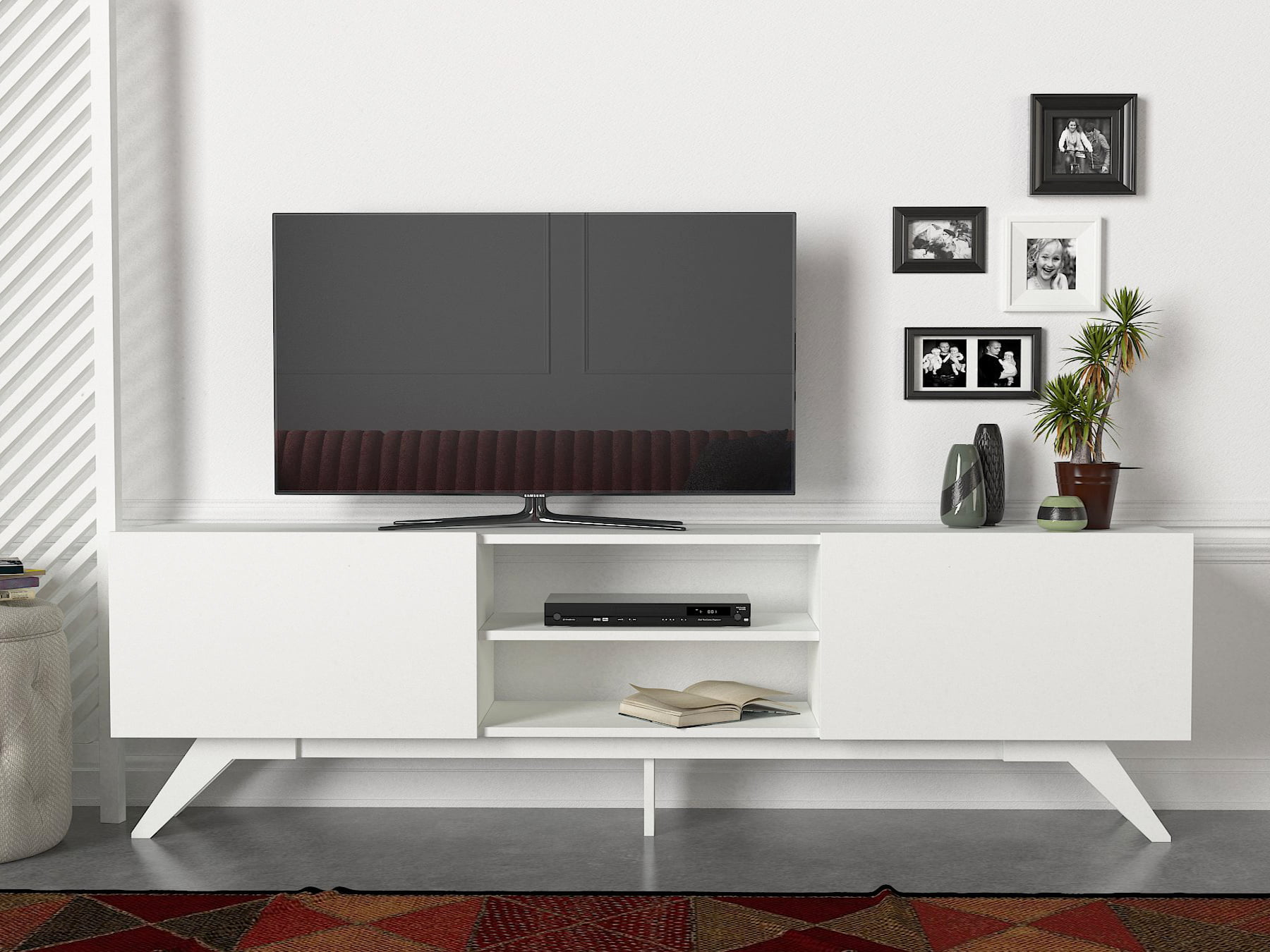 Sayre Jarvis TV Stand, White, Handleless Cabinet Doors ...