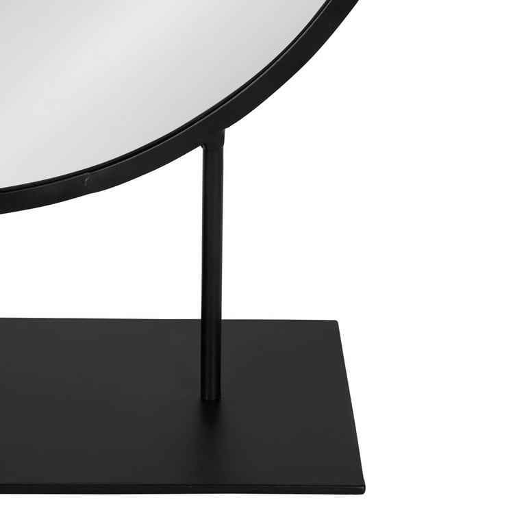 Kate and Laurel Rouen Modern Glam Round Metal Frame Table Mirror with Stand Black