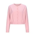 thumbnail image 6 of hoksml Women's Round Neck Knit Sweater Button Cardigan Short Solid Color Long Sleeve Casual Open Front Cropped Knitted Top, 6 of 8