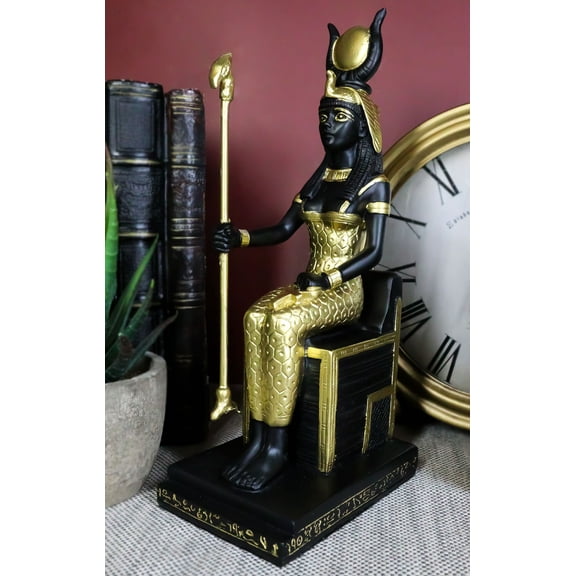 Egyptian Goddess Of Magic Motherhood And Life Isis Seated On Throne Statue Decor