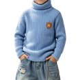 thumbnail image 2 of Spazoro Boys Turtleneck Knit Sweater, High Neck Long Sleeve Solid Color Regular Fit Fuzzy Plush Basic Pullover Knitwear for Kids Sky Blue Size 3-4T, 2 of 6