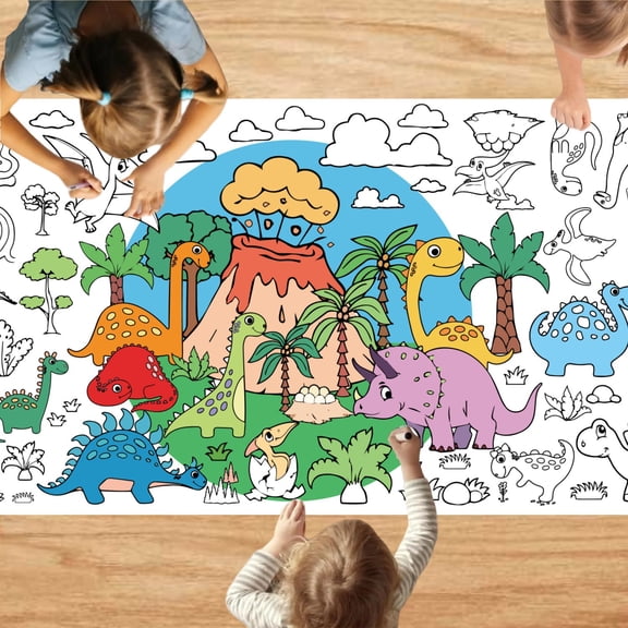 Dinosaur Giant Coloring Poster for Kids 30x72 Inch, Dinosaur Large Coloring Poster Tablecloth, Dinosaur Themed Color-in Activities Games for Kids School Classroom Home Party Supplies Decorations