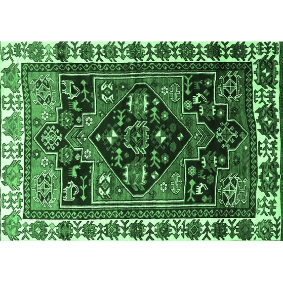 Ahgly Company Indoor Rectangle Persian Emerald Green Traditional Area Rugs, 2' x 4'