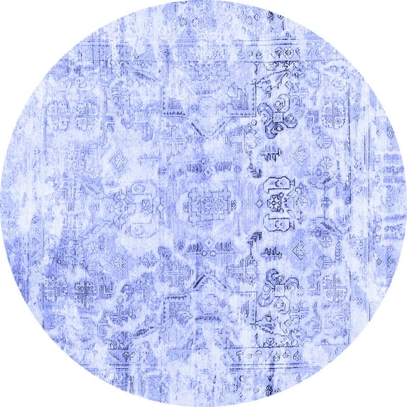 Ahgly Company Machine Washable Indoor Round Abstract Blue Contemporary Area Rugs, 4' Round