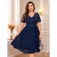 thumbnail image 6 of Miusol Women's Plus Size Sequin Lace V-Neck Chiffon Ruffle Trim Cocktail Party Swing Dress, 6 of 10