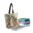 thumbnail image 2 of Open Top Canvas Tote Bag with Zipper Reusable Shopping Bag 13.5x15" Roomy Carryall Nostalgic Christmas Atmosphere, 2 of 9