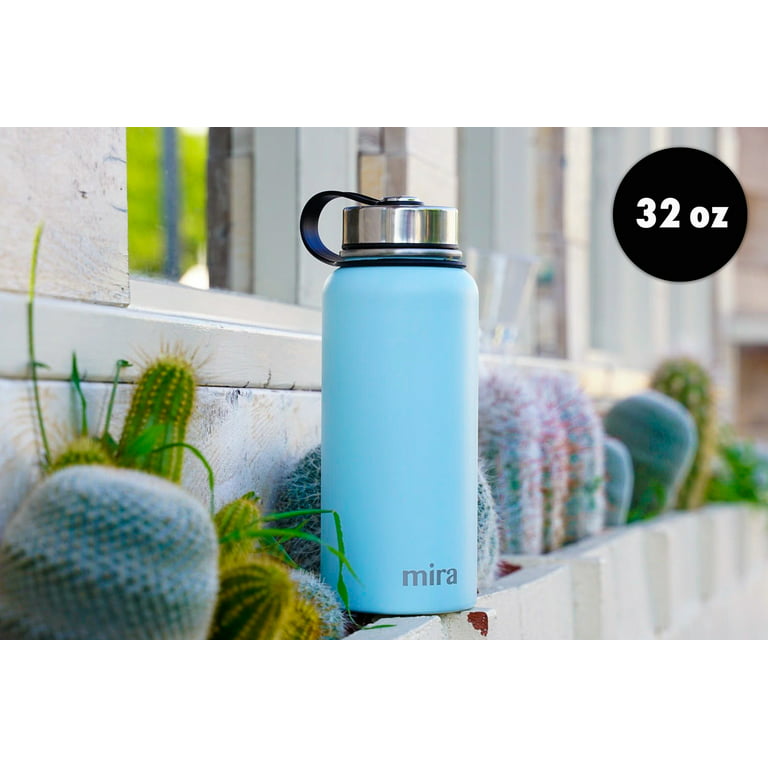 MIRA 32 oz Stainless Steel Insulated Sports Water Bottle - 2 Caps - Hydro  Metal Thermos Flask Keeps Cold for 24 Hours, Hot for 12 Hours - BPA-Free  Spout Lid Cap - Blue 