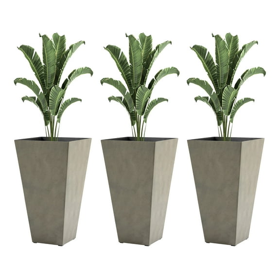 Tall Planters 3-Pack, 28" Outdoor Indoor Flower Pots - Gray Square Deck Planters for Patio, Porch & Home Décor - Self-Drainage Modern Plant Pots