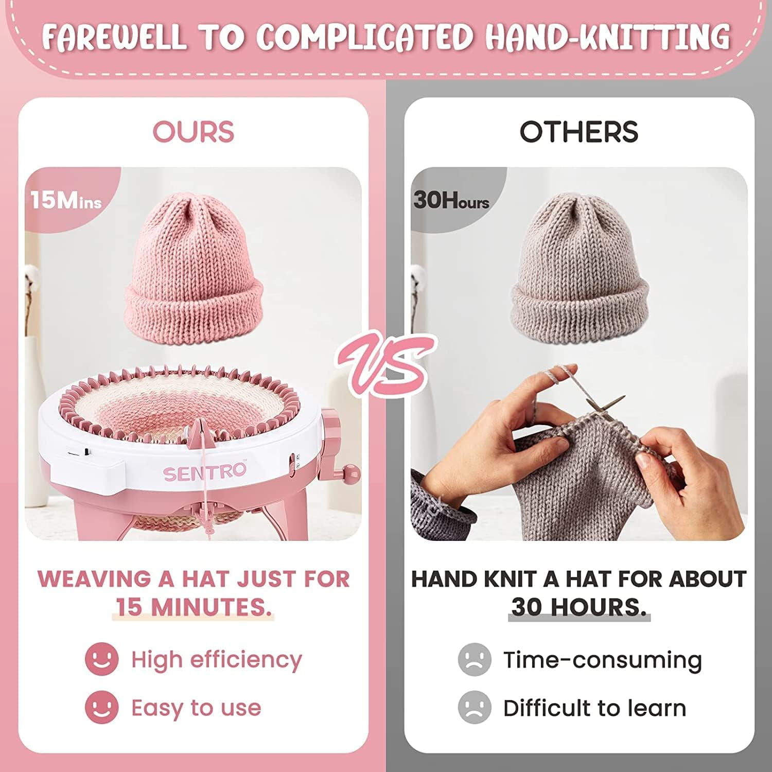 Knitting Machines 48 Needles,Smart Knitting Crochet Machine, Knitting Crochet Machine with Row Counter,Weaving Loom Machine Kit for Adults,DIY Board Rotating Double Knit Kit