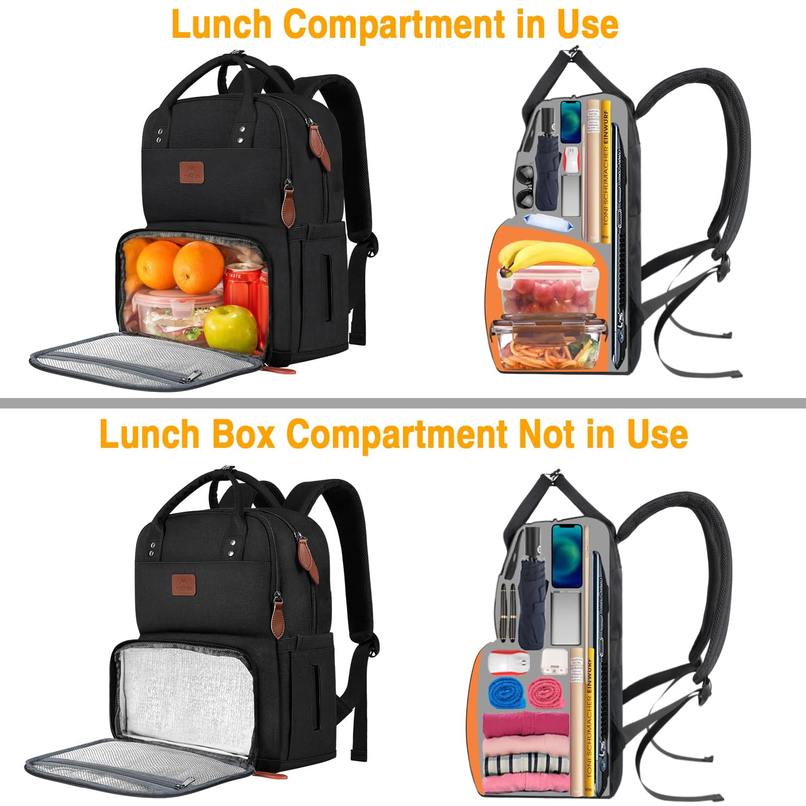 Matein 15.6in Laptop Backpack, Insulated Cooler Work Backpacks with Lunch Box for Men Women, Black