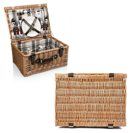 English Blue Willow - Bristol-Blue Plaid English Style Willow Basket Service F/2