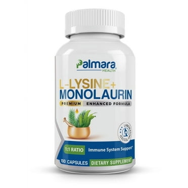 Palmara Health L-Lysine   Monolaurin 600mg 1:1 Ratio, 100 Capsules | Vegan, Non-GMO, & Gluten Free