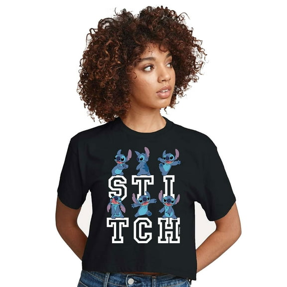 Lilo & Stitch - Stitch Poses - Juniors Cropped Cotton Blend T-Shirt