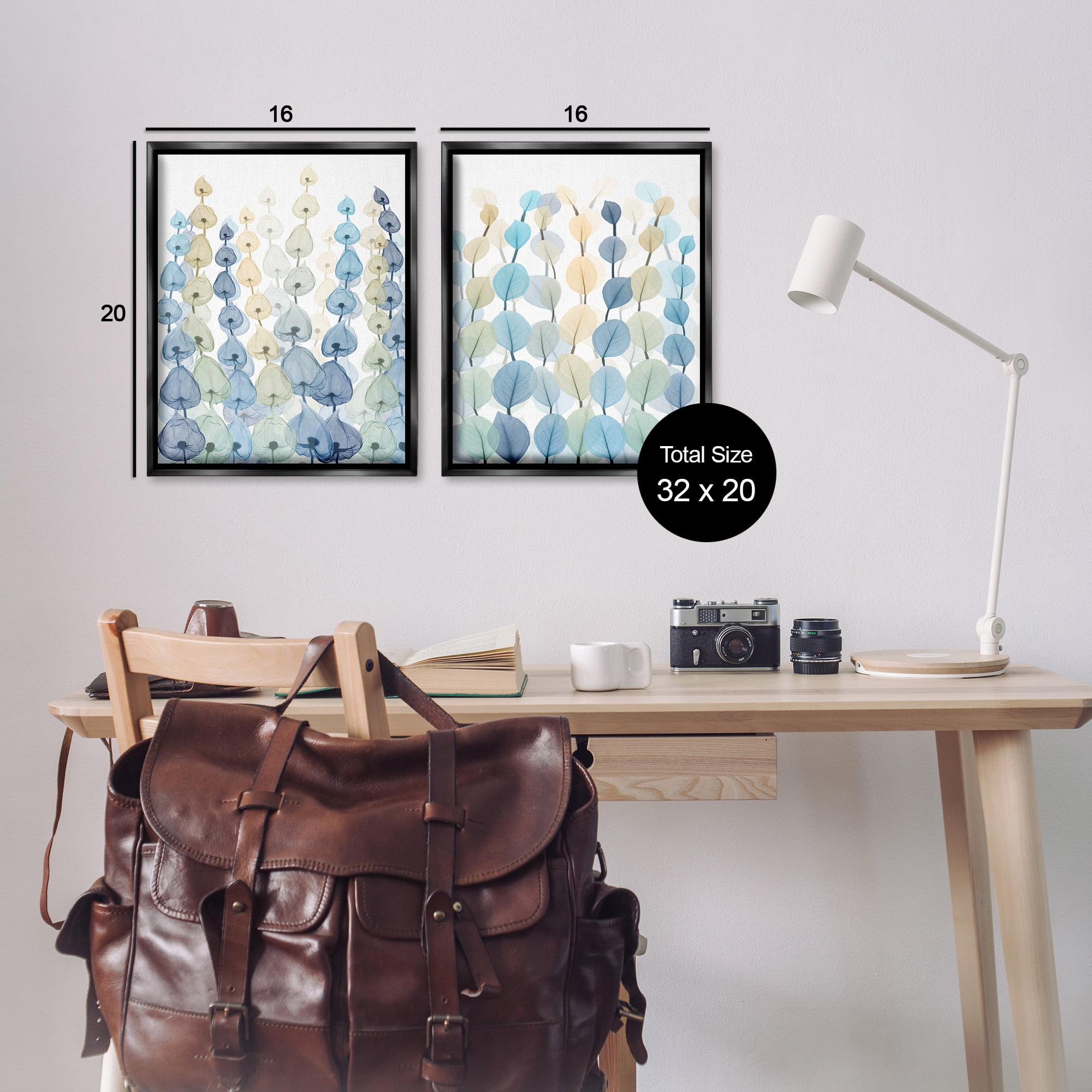 Stupell Industries Seaweed & Ocean Plants Pattern Abstract Painting Black Floater Framed Canvas Art Print Wall Art, 17 x 21, Set of 2