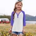 thumbnail image 3 of DxhmoneyHX Girls 3/4 Length Sleeve Cotton Shirts Dressy Button V Neck Henley Shirt Casual Block Raglan Tunic Blouses Age 3-14 Years, 3 of 6