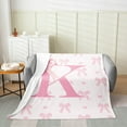 thumbnail image 2 of Pink Bow Flannel Blanket ,Initial Letter K Chic Romantic Fuzzy Blanket All Season Bed Blanket,Princess Style Bowknot Love Hearts Girly Fairy Plush Blanket,Throw 50 x 60 Inches, 2 of 6