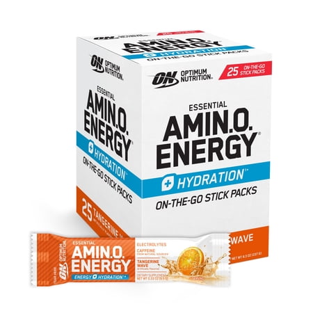 Optimum Nutrition Amino Energy Hydration Packets, On-The-Go Energy Powder Stick Packs, Tangerine Wave, 25 Count