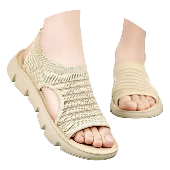 IUJSOY Womens Comfortable Walking Sandals Slip on Knit Elastic Slingback Open Toe Platform Shoes