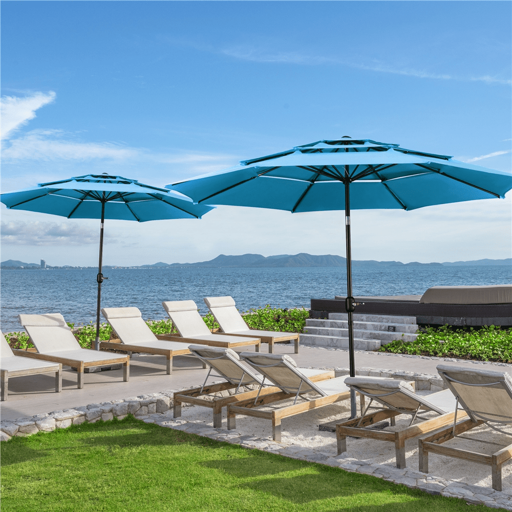 Alden Design 10 ft Patio Umbrella with 30 lb Base Bronze Set, Sky Blue