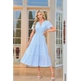 thumbnail image 2 of V-Neck Pleated Puff Sleeves Long-Sleeved Dress Light Blue XXL, 2 of 4