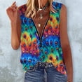 thumbnail image 2 of Honeeladyy Clearance under 5$ Women Summer Vest Peacock Leopards Stars Print Pattern Shirt Loose Zipper V Neck Tank Tops Sleeveless Soft Tee, 2 of 7