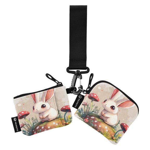 Portable Coin Purse Two 4.13x4.13 Iinches 4.13x3.5 Inches Wrist Coin Purse Keys Coin Purse Portable Women's Purse Mushroom Powder Rabbit
