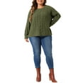thumbnail image 2 of Agnes Orinda Plus Size Women's Sweater Long Sleeve Crewneck Fisherman Cable Pullover Sweaters 4X Army Green, 2 of 6