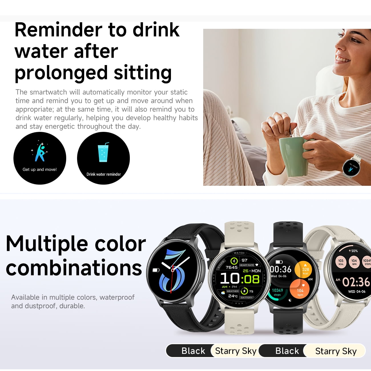 Smart Watch with 1.32" AMOLED Display, Long Battery Life, Outdoor Design, Water Resistant