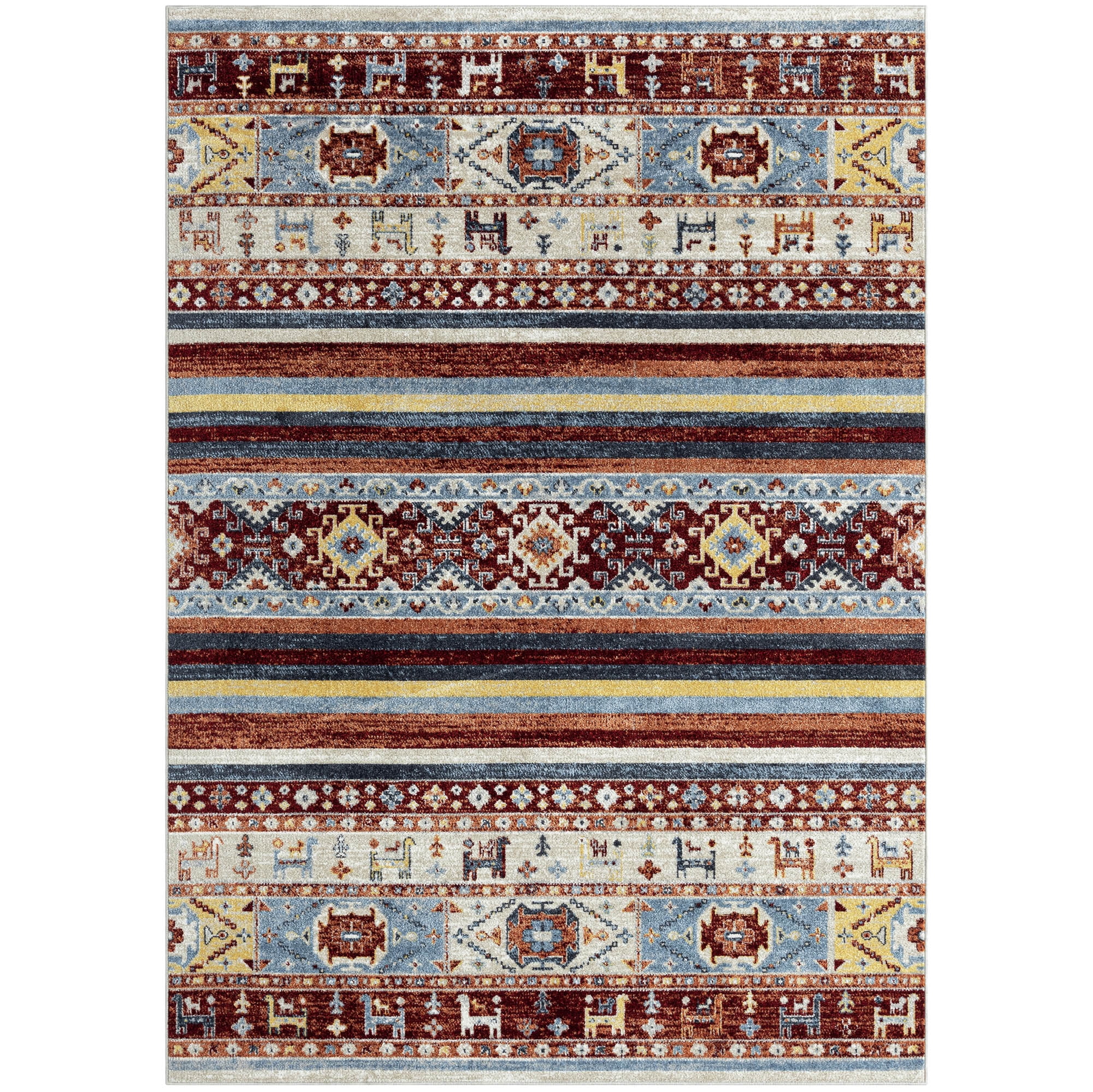Everwash™ Treasure Heris Southwest Geometric Machine Washable Area Rug, Red/Blue, 5'2'x7'2'
