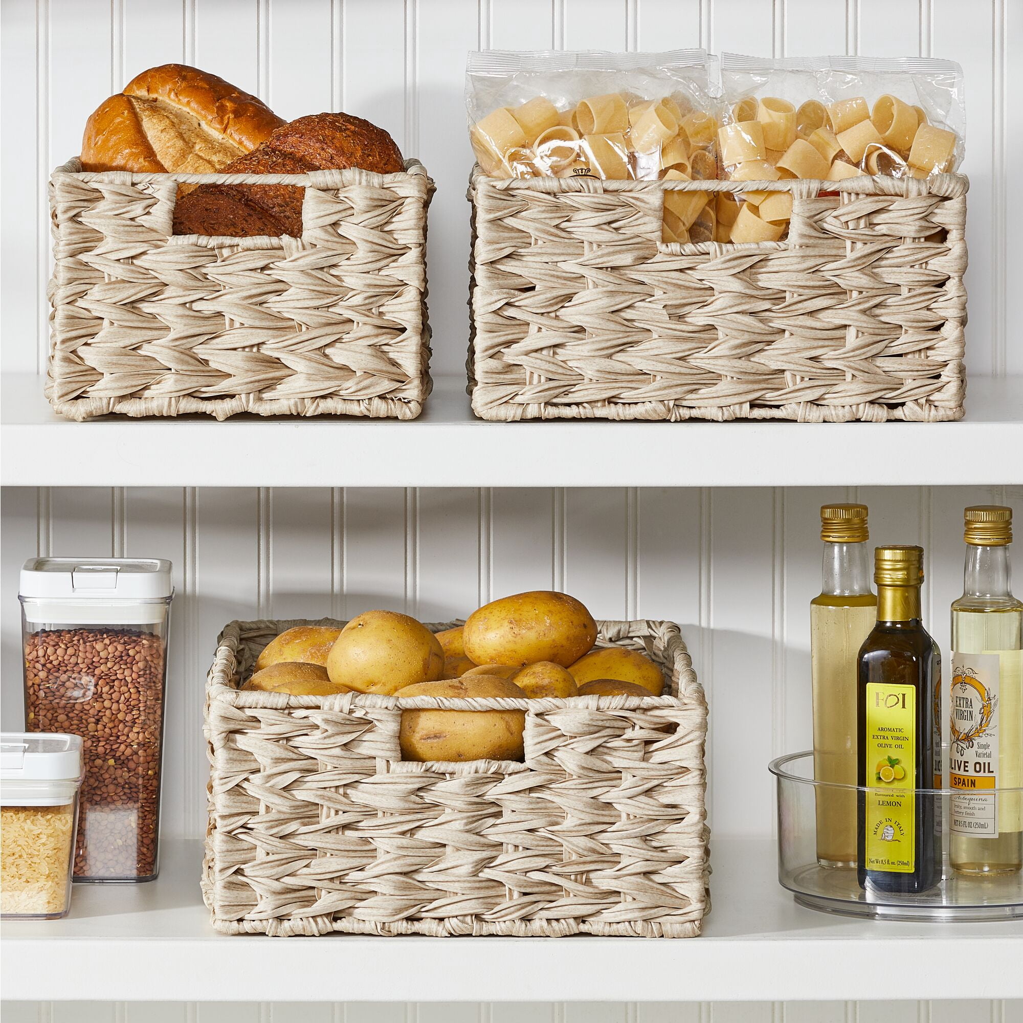 mDesign Woven Farmhouse Kitchen Pantry Storage Basket Box, 6 Pack, Cream/Beige