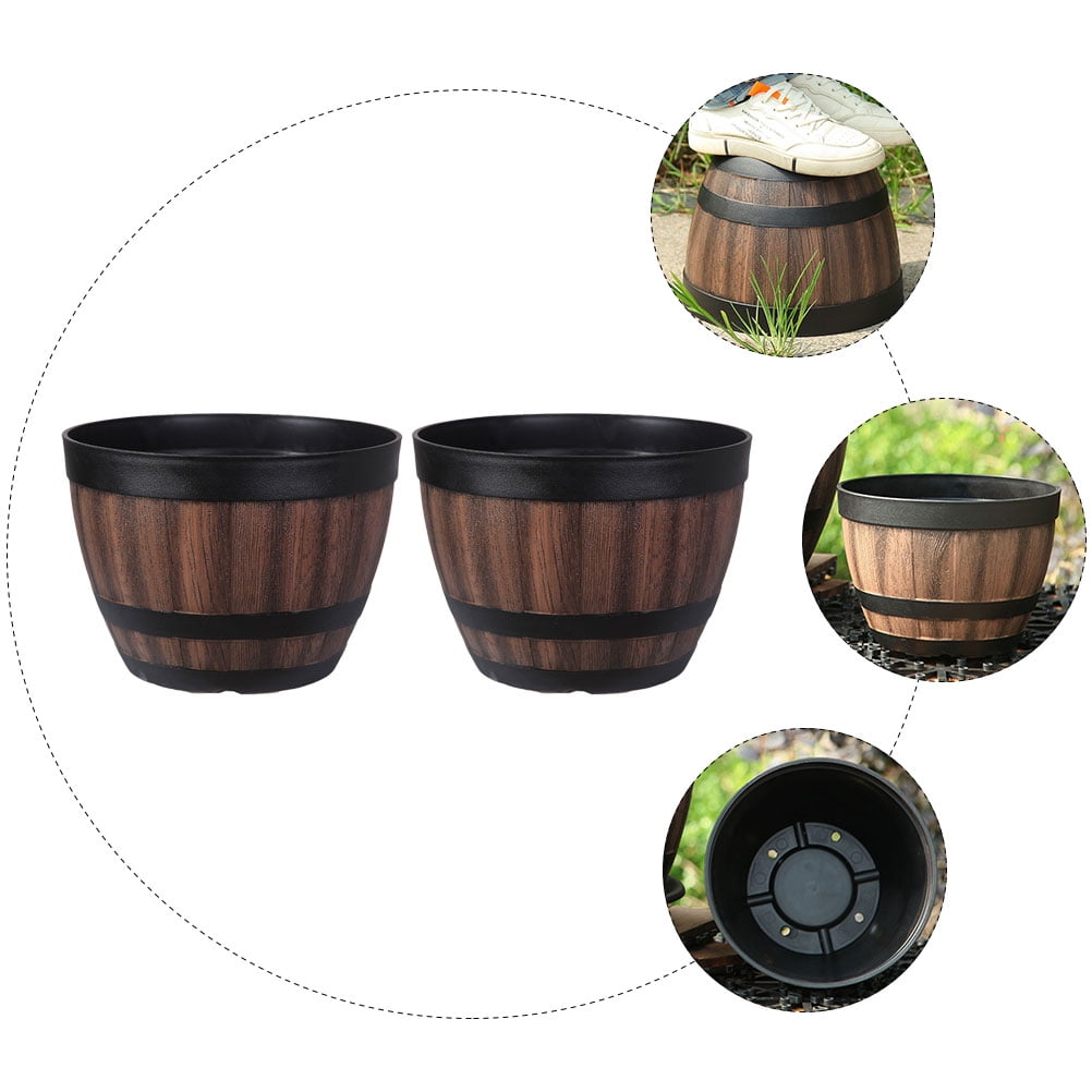 BERTDOMD 6-Pack Thick Wooden Flower Pots Plant Containers Simulated Buckets for Indoor Outdoor Garden Decor