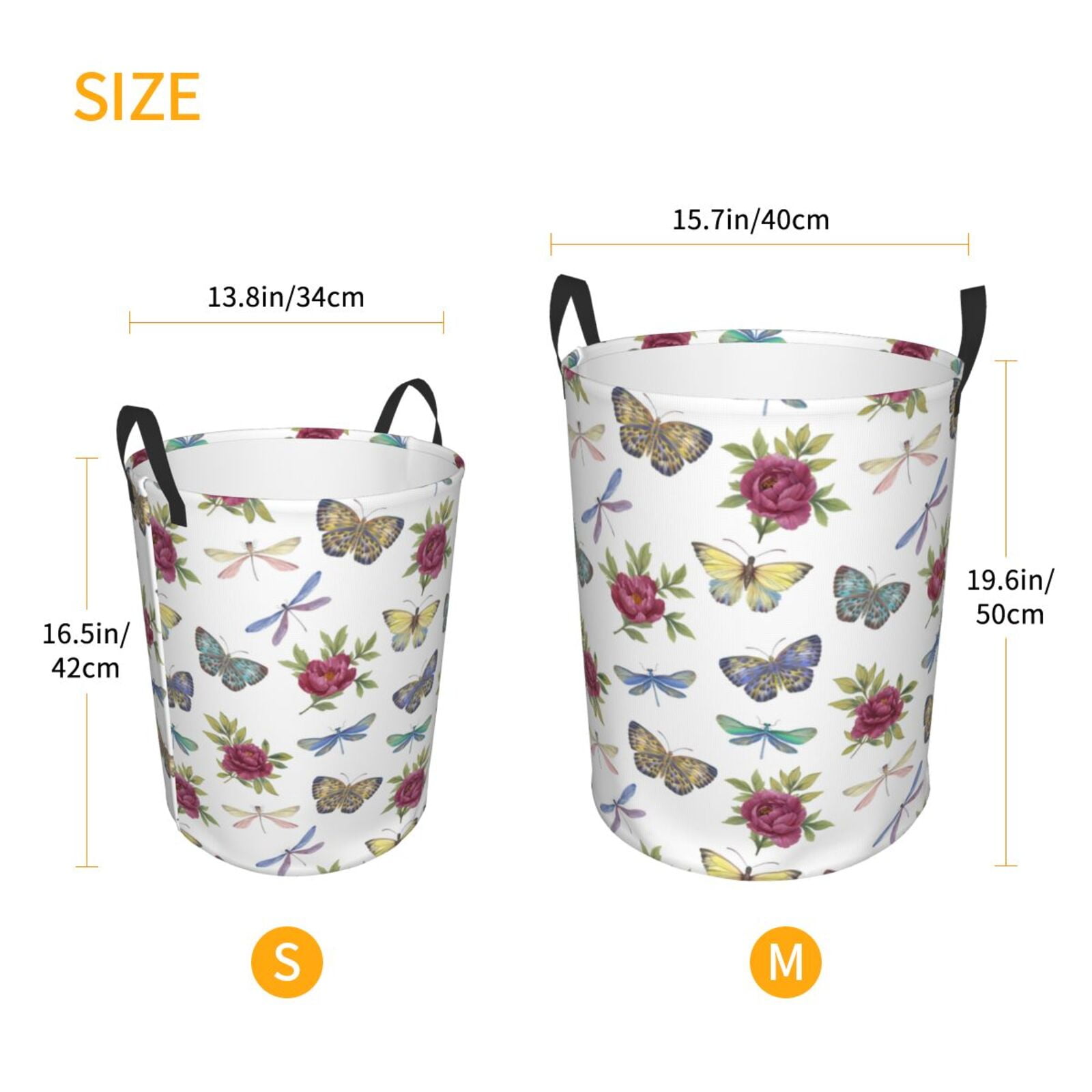 Large Laundry Basket with Handles - Carnation Butterfly Dragonfly Kids Baby Dirty Clothes Laundry Hamper for Bedroom Aesthetic
