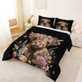 thumbnail image 3 of jejeloiu Highland Cow Flower Full Size Comforter Sets Kids,Farm Animal Print Bedding Sets,Reversible,3pcs, 3 of 8